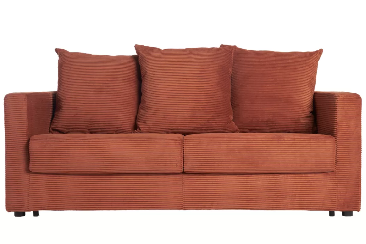 Miliboo Sofá Cama-Sofá cama 3 plazas de pana terracota con colchón de 13 cm BACIO