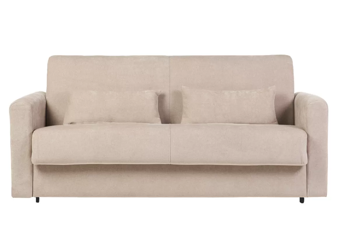 Miliboo Sofá Cama-Sofá cama 3 plazas de tela efecto aterciopelado beige con colchón de 13 cm LETTO