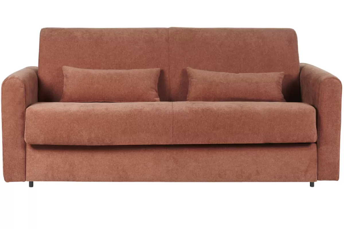 Miliboo Sofá Cama-Sofá cama 3 plazas de tela efecto aterciopelado terracota con colchón de 13 cm LETTO