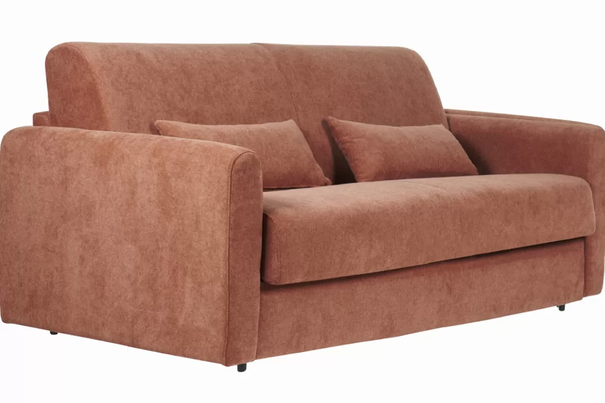 Miliboo Sofá Cama-Sofá cama 3 plazas de tela efecto aterciopelado terracota con colchón de 13 cm LETTO