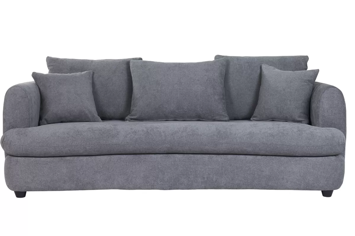 Miliboo Sofá Cama-Sofá cama 3-4 plazas desenfundable con forma de judía de tejido efecto aterciopelado gris antracita SACHA