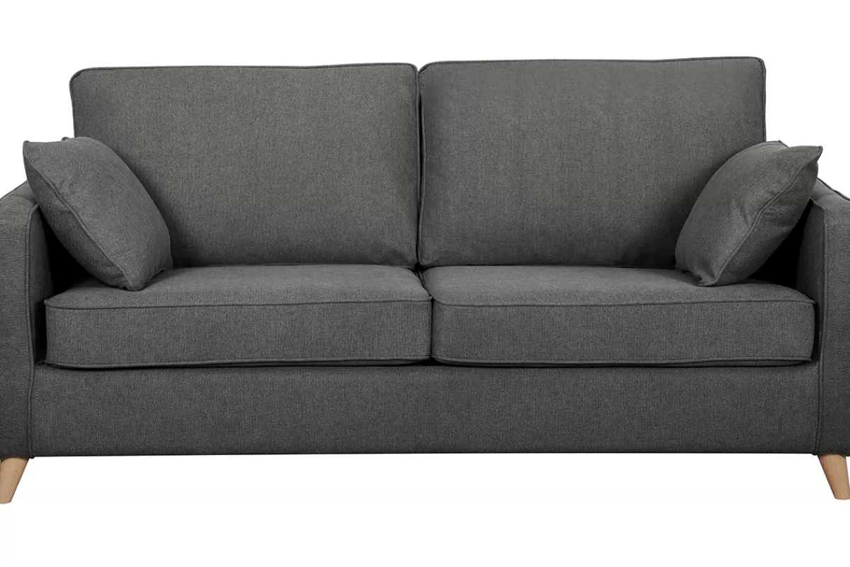 Miliboo Sofá Cama-Sofá cama 3 plazas nórdico de tela gris antracita y madera clara con colchón de 10 cm PAPEL