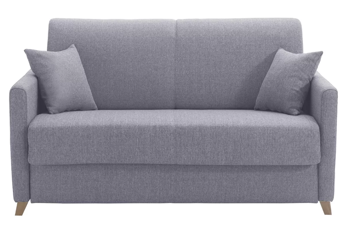 Miliboo Sofá Cama-Sofá cama 2-3 plazas nórdico gris y madera clara con colchón de 13 cm SKANDY
