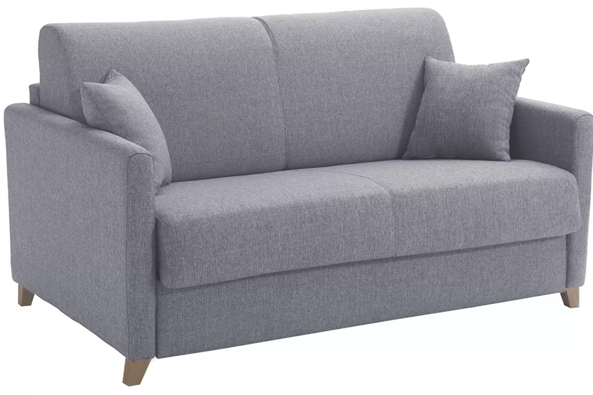 Miliboo Sofá Cama-Sofá cama 2-3 plazas nórdico gris y madera clara con colchón de 13 cm SKANDY