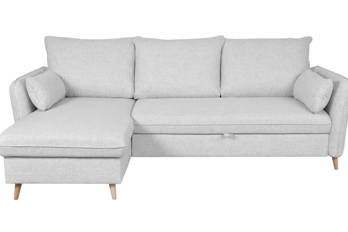 Miliboo Sofá Cama | Sofá Esquinero-Sofá cama con chaise longue a la derecha y canapé gris claro - DRISS