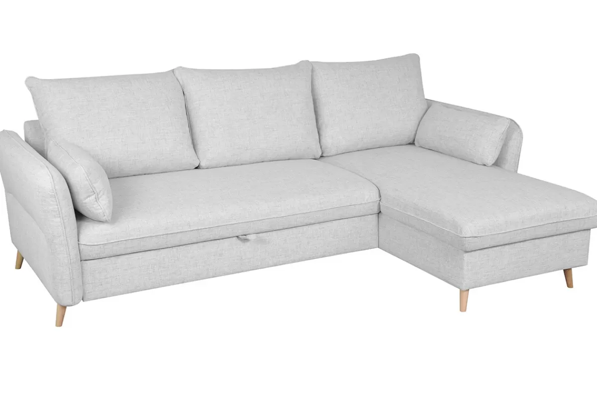 Miliboo Sofá Cama | Sofá Esquinero-Sofá cama con chaise longue a la derecha y canapé gris claro - DRISS