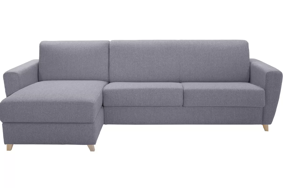 Miliboo Sofá Cama | Sofá Esquinero-Sofá cama con chaise longue reversible con canapé 4 plazas de tela gris y madera clara GRAHAM
