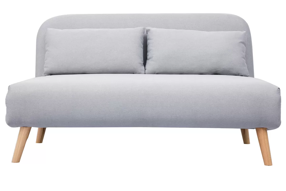 Miliboo Sofá Cama | Sillones Cama-Sofá cama convertible 2 plazas en tejido gris claro AMIKO