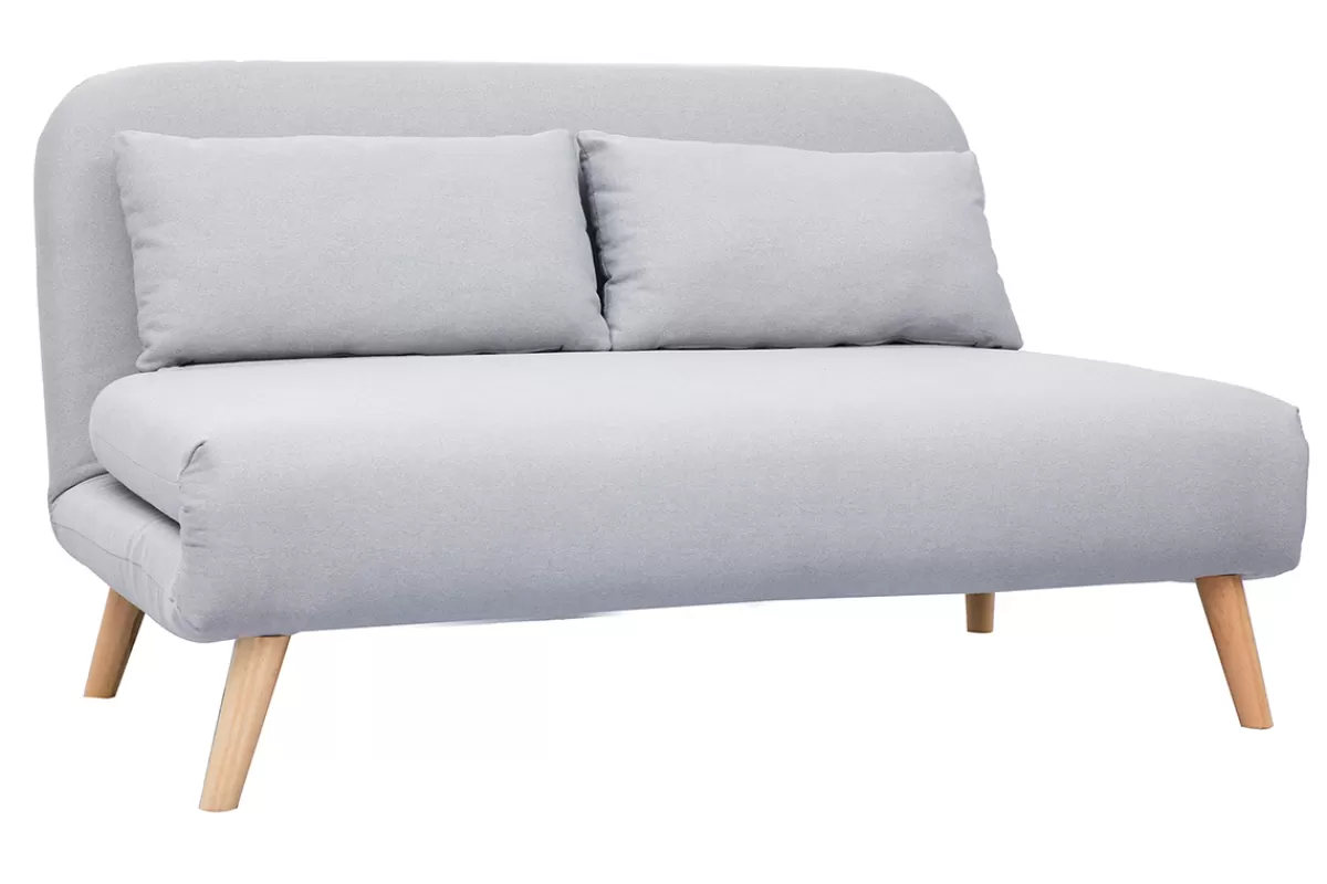 Miliboo Sofá Cama | Sillones Cama-Sofá cama convertible 2 plazas en tejido gris claro AMIKO