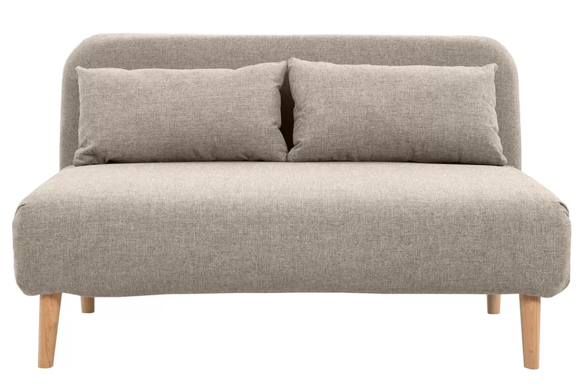 Miliboo Sofá Cama | Sillones Cama-Sofá cama de 2 plazas convertible en tela topo y madera clara AMIKO