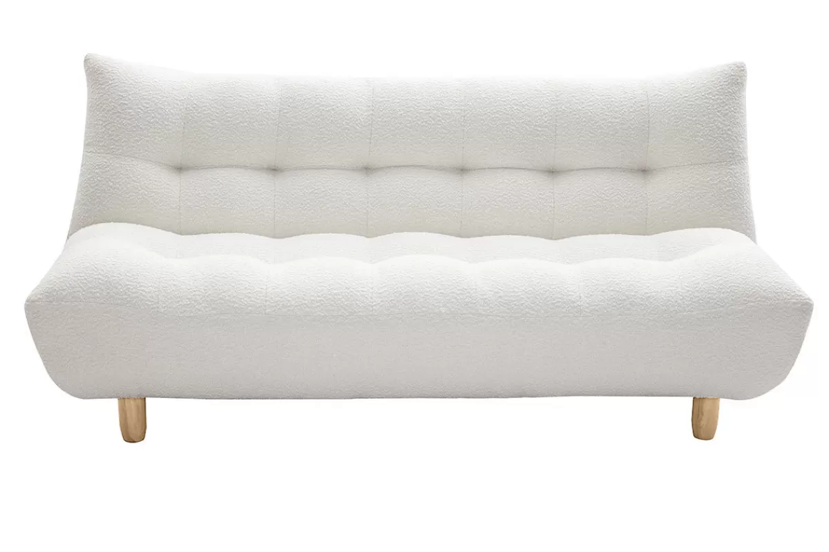Miliboo Sofá Cama-Sofá cama nórdico 3 plazas de borreguillo blanco y madera clara YUMI
