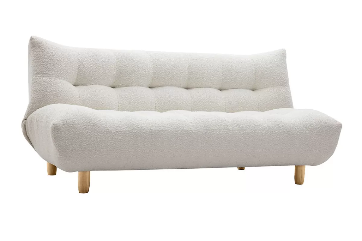 Miliboo Sofá Cama-Sofá cama nórdico 3 plazas de borreguillo blanco y madera clara YUMI