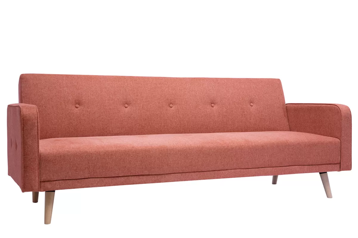 Miliboo Sofá Cama-Sofá cama nórdico 3 plazas de tejido efecto aterciopelado texturizado terracota y madera clara ULLA