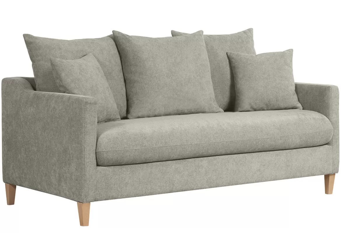 Miliboo Sofá Cama-Sofá cama nórdico 3 plazas de tela efecto aterciopelado topo y madera clara LOUISE