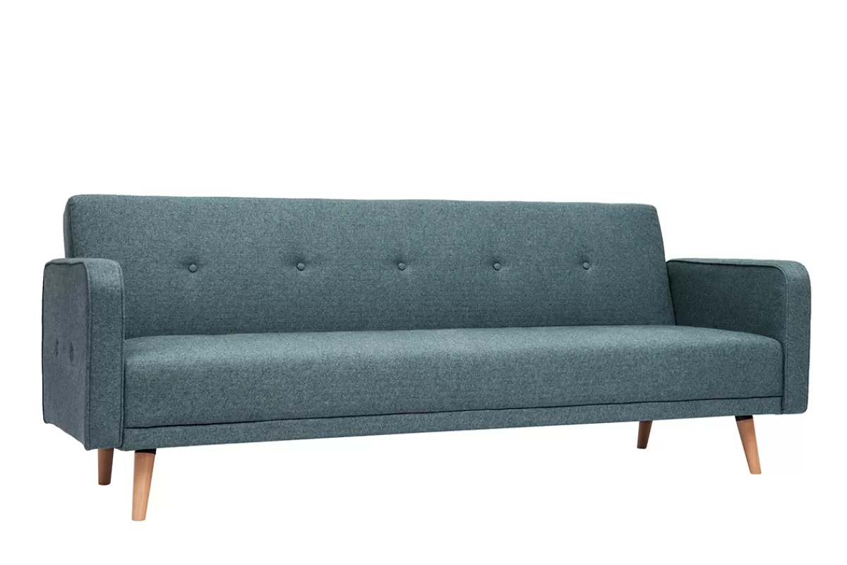 Miliboo Sofá Cama-Sofá cama nórdico 3 plazas de tela verde grisáceo y madera clara ULLA