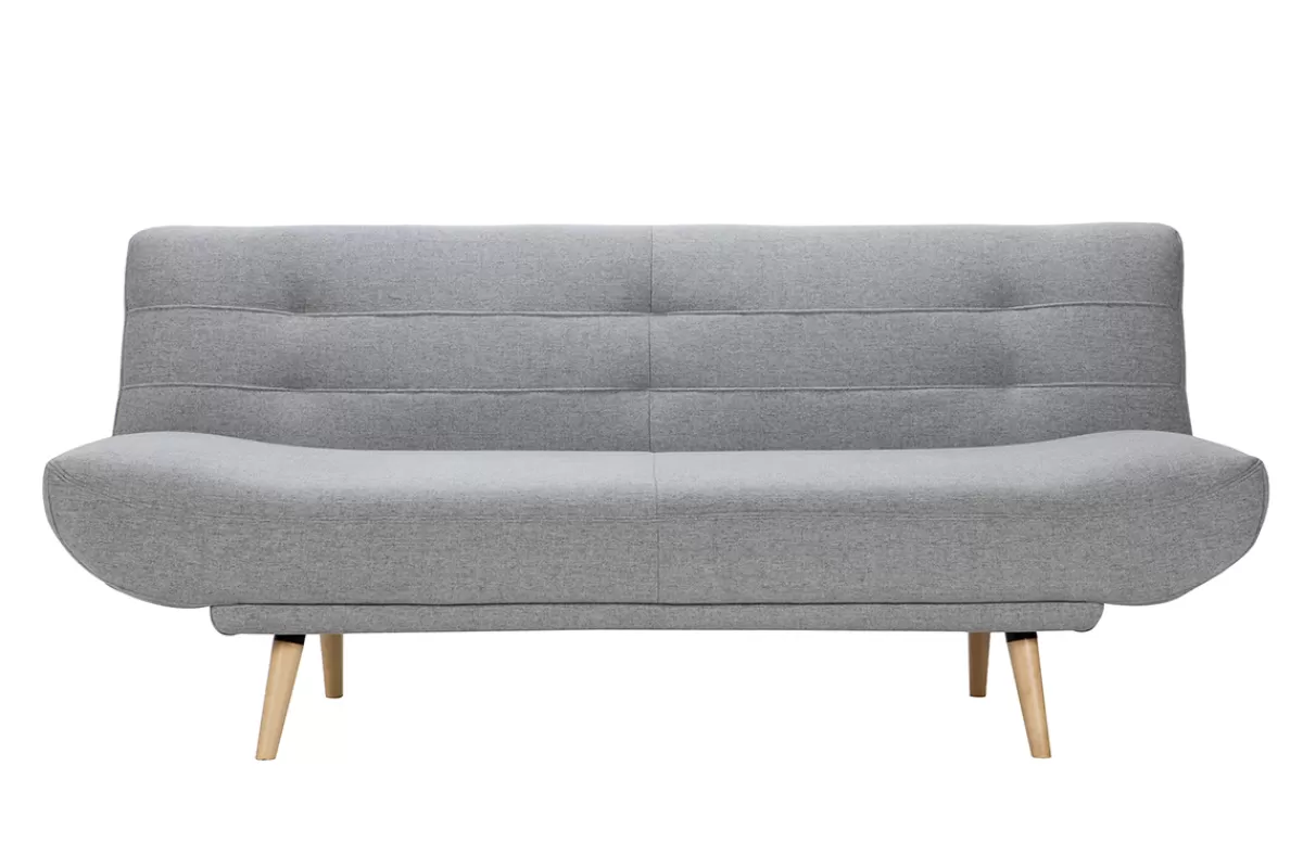 Miliboo Sofá Cama-Sofá cama nórdico 3 plazas de tela gris clara y madera FAGUO