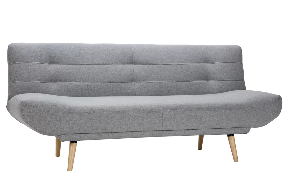 Miliboo Sofá Cama-Sofá cama nórdico 3 plazas de tela gris clara y madera FAGUO