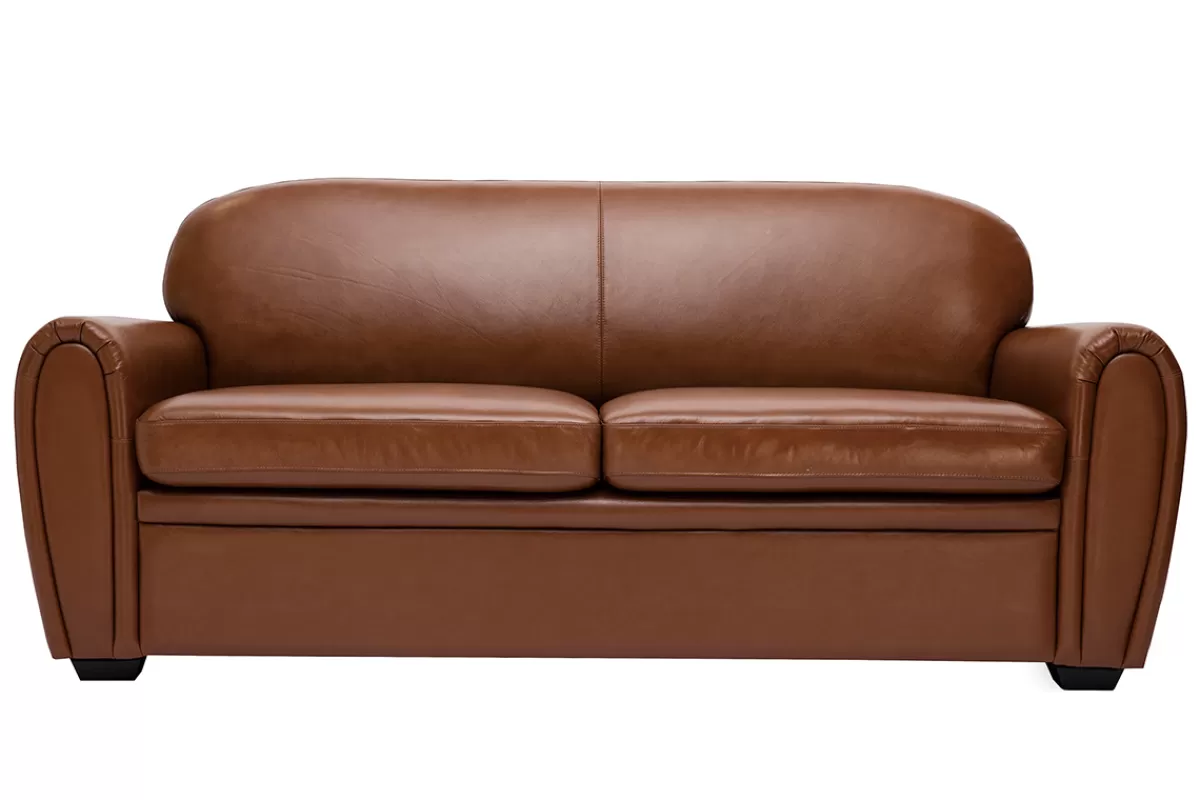 Miliboo Sofá Cama | Sofá De Cuero-Sofá cama 3 plazas de piel marrón CLUB