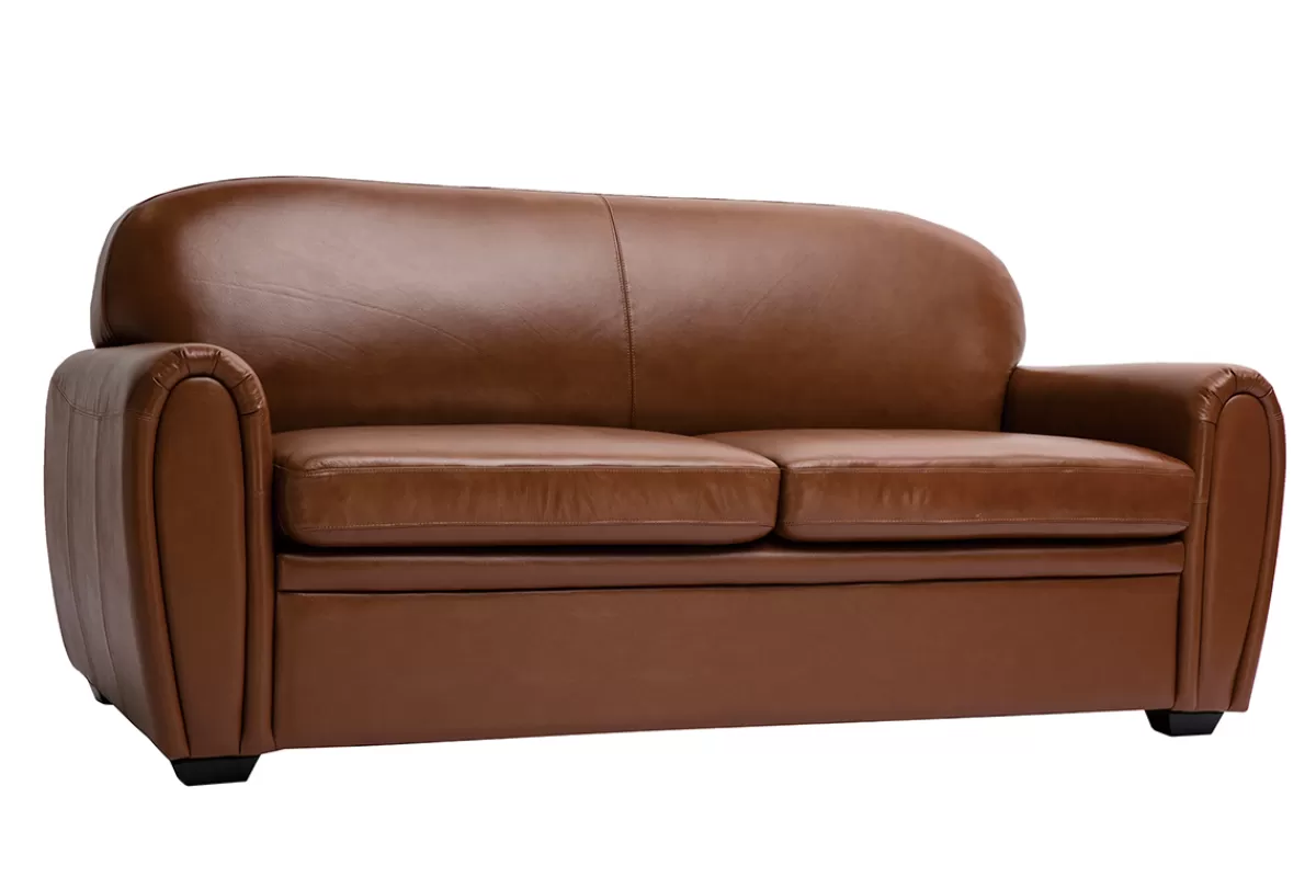 Miliboo Sofá Cama | Sofá De Cuero-Sofá cama 3 plazas de piel marrón CLUB