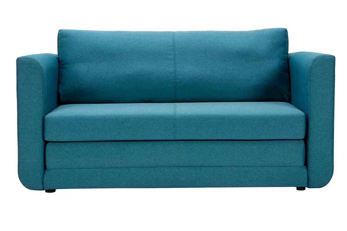 Miliboo Sofá Cama-Sofá cama 2 plazas de tela azul petróleo LEON