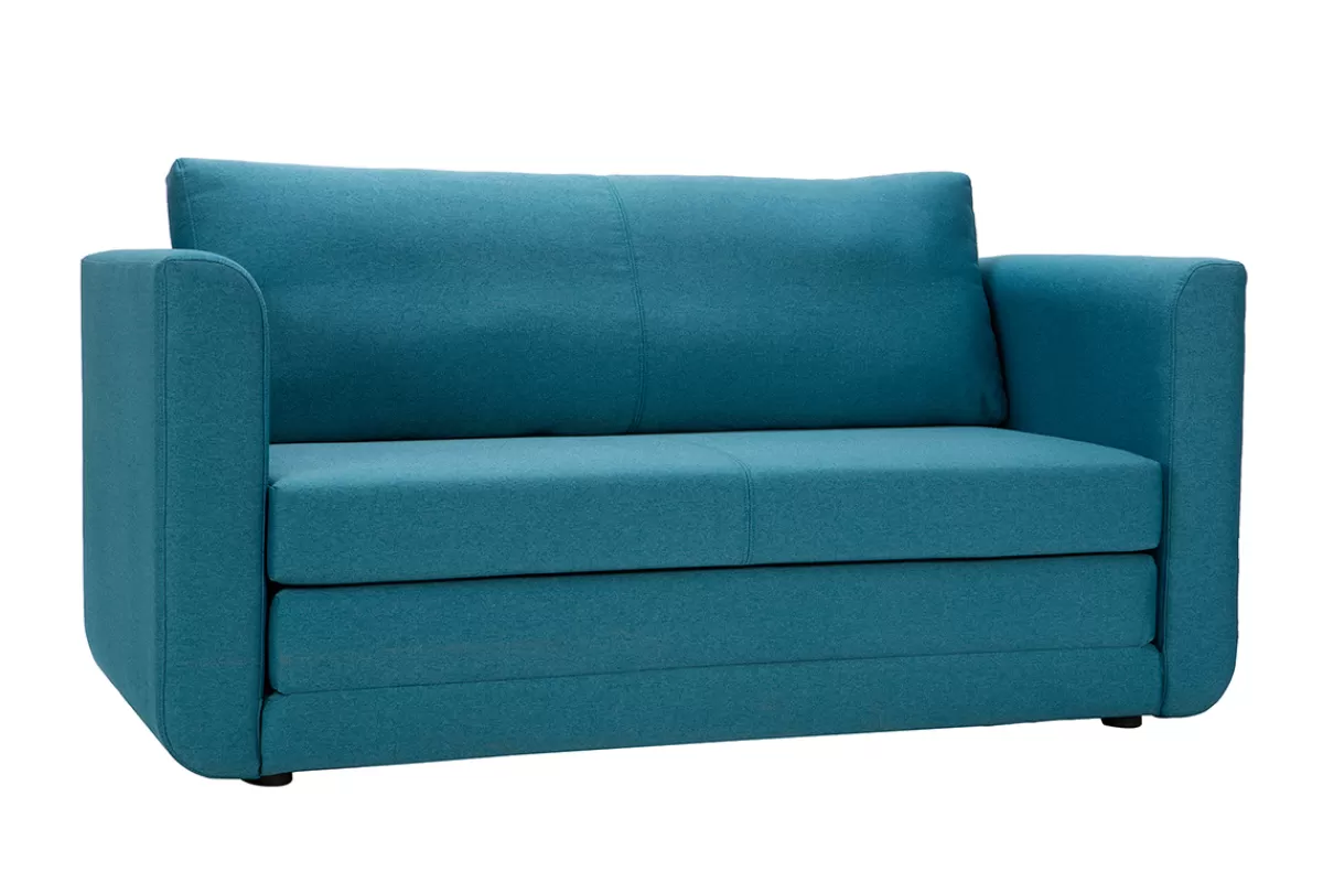 Miliboo Sofá Cama-Sofá cama 2 plazas de tela azul petróleo LEON