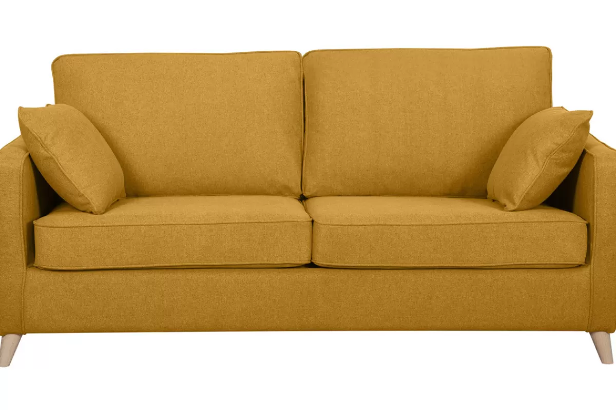 Miliboo Sofá Cama-Sofá cama 3 plazas nórdico amarillo comino con colchón de 10 cm PAPEL