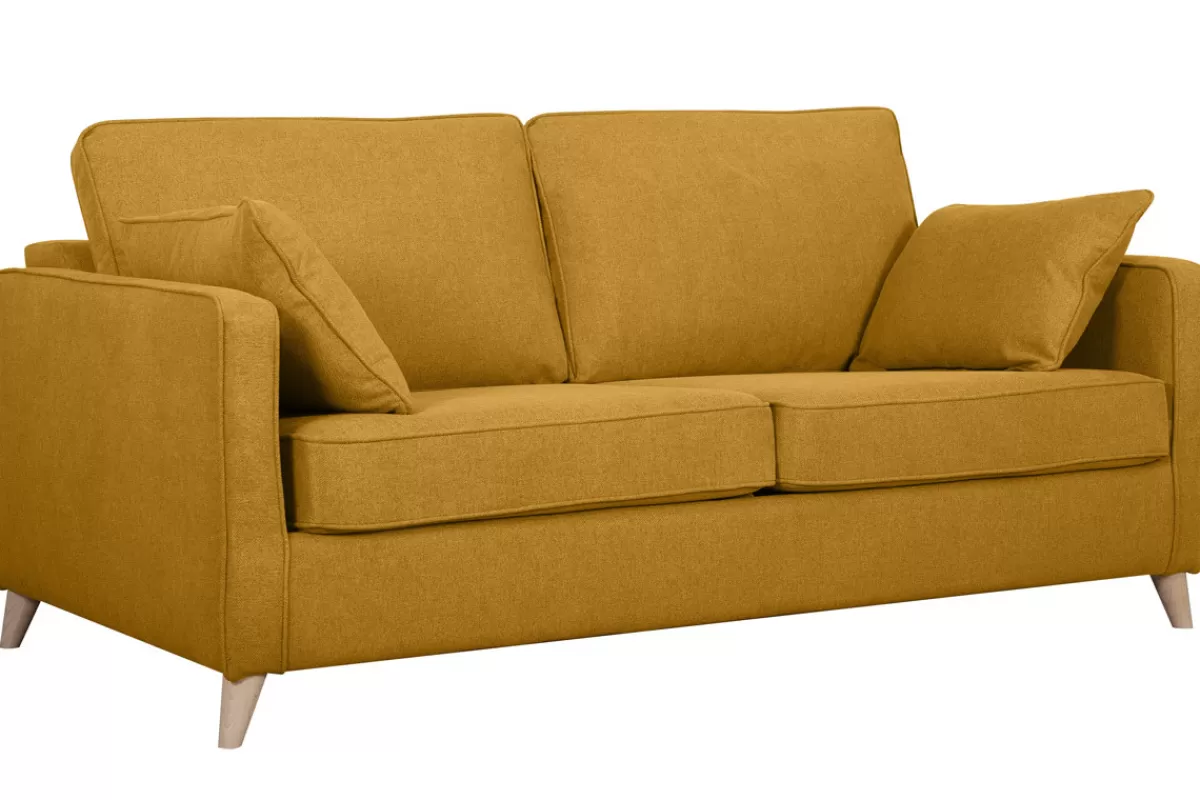 Miliboo Sofá Cama-Sofá cama 3 plazas nórdico amarillo comino con colchón de 10 cm PAPEL