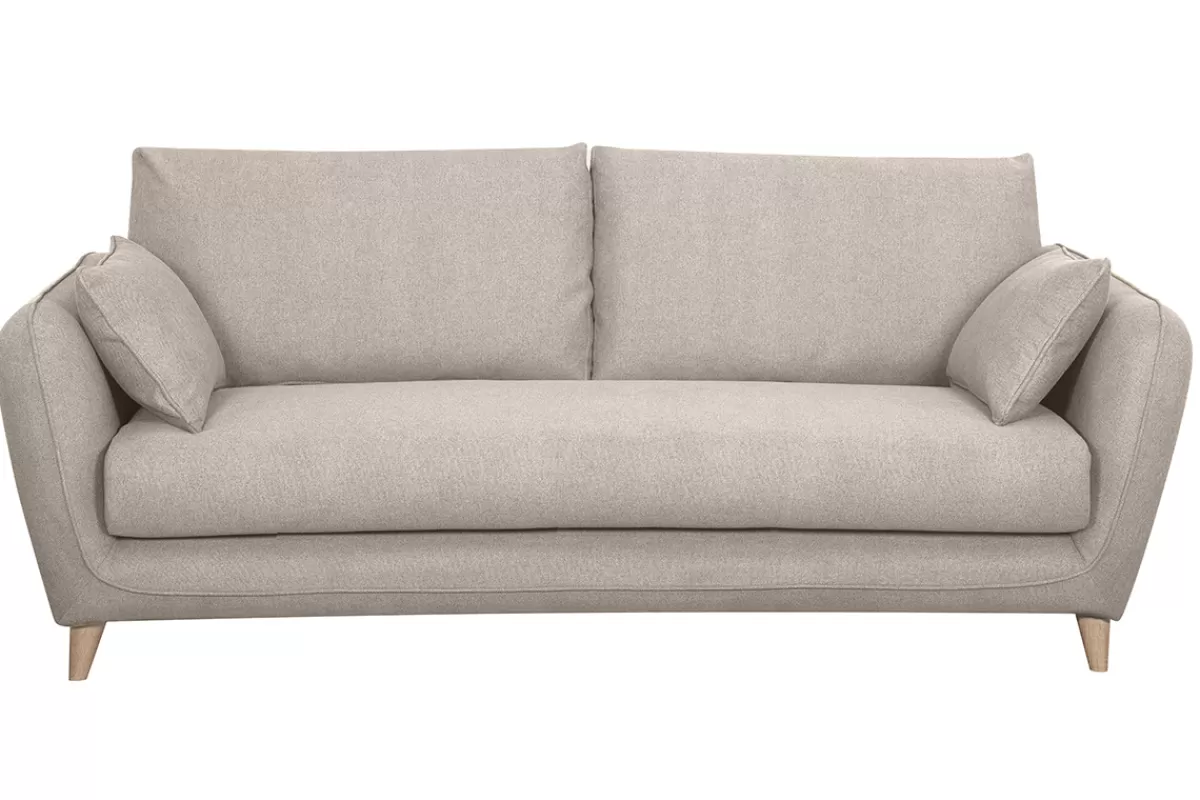 Miliboo Sofá Cama-Sofá cama 3plazas nórdico de tela beige natural con colchón de 10 cm CREEP