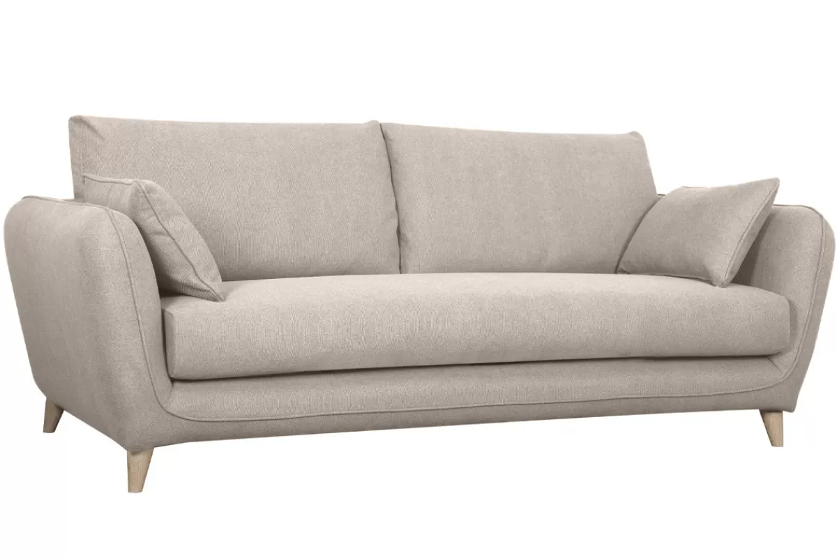Miliboo Sofá Cama-Sofá cama 3plazas nórdico de tela beige natural con colchón de 10 cm CREEP