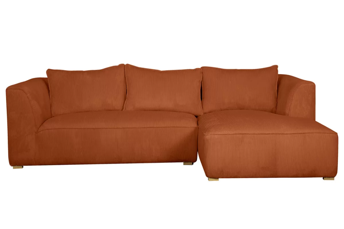 Miliboo Sofá Esquinero-Sofá chaise longue a la derecha de diseño de pana color terracota 3-4 plazas - PANAM