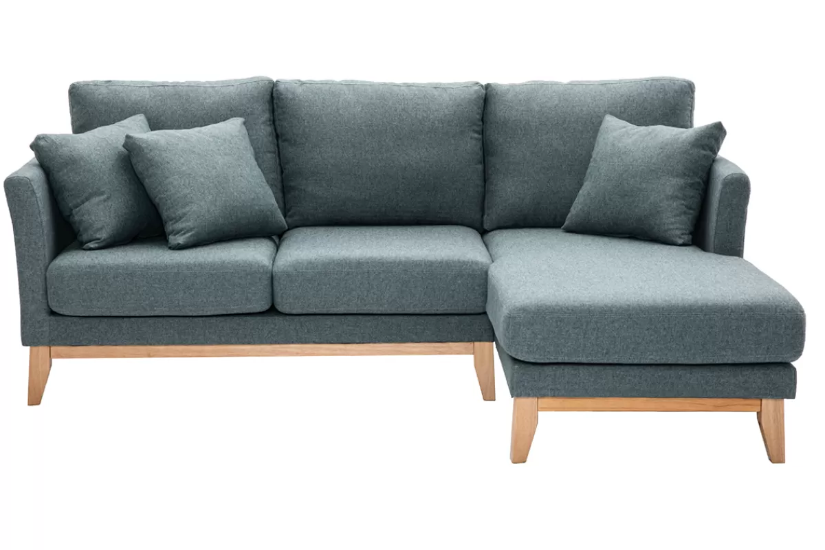 Miliboo Sofá Esquinero-Sofá chaise longue a la derecha nórdico 4 plazas verde grisáceo y madera clara OSLO