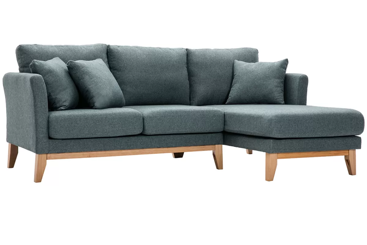 Miliboo Sofá Esquinero-Sofá chaise longue a la derecha nórdico 4 plazas verde grisáceo y madera clara OSLO