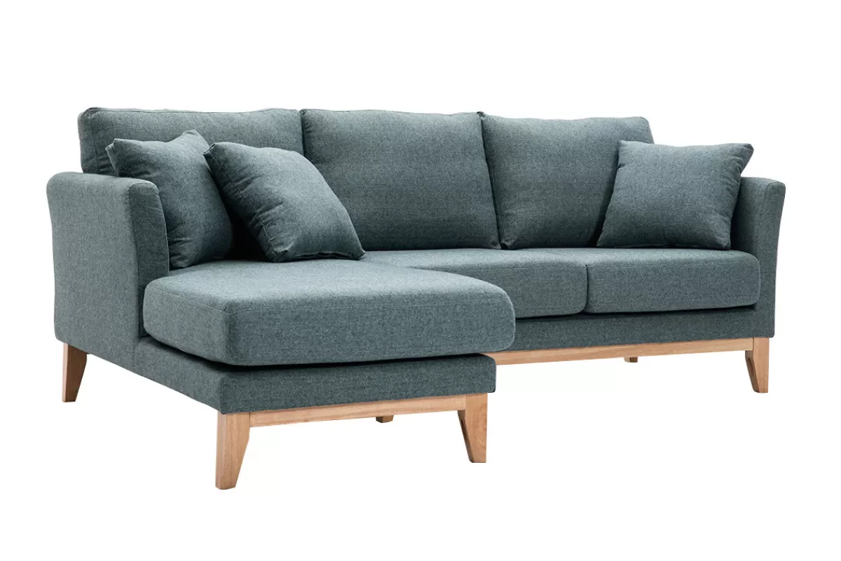 Miliboo Sofá Esquinero-Sofá chaise longue a la izquierda nórdico desenfundable verde grisáceo y madera clara 3-4 plazas OSLO