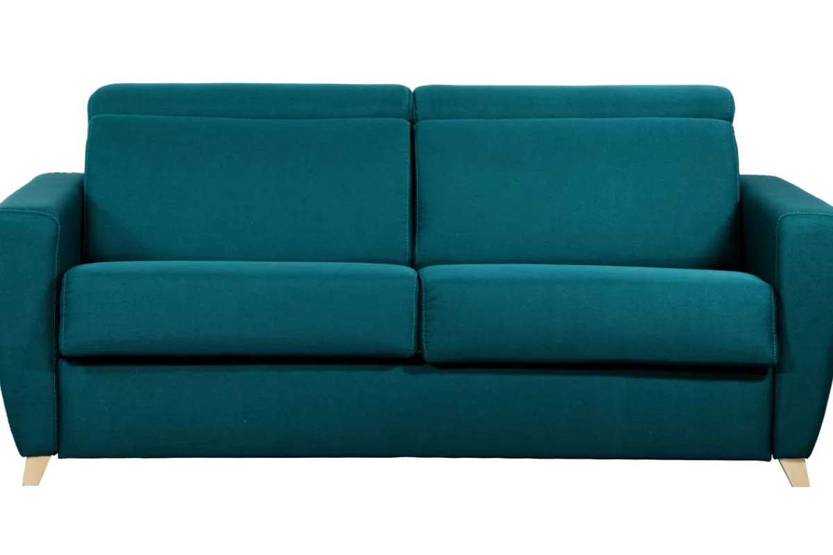 Miliboo Sofá Cama-Sofá convertible 3 plazas 140 × 190 cm azul pavo real GOYA