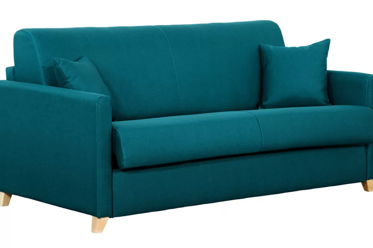 Miliboo Sofá Cama-Sofá convertible 3 plazas nórdico azul pavo real SKANDY