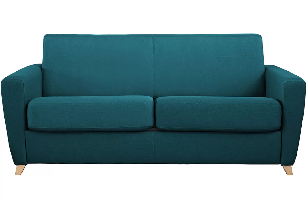 Miliboo Sofá Cama-Sofá convertible nórdico azul petróleo y madera GRAHAM