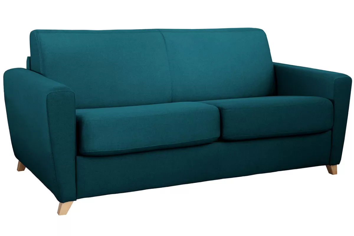 Miliboo Sofá Cama-Sofá convertible nórdico azul petróleo y madera GRAHAM