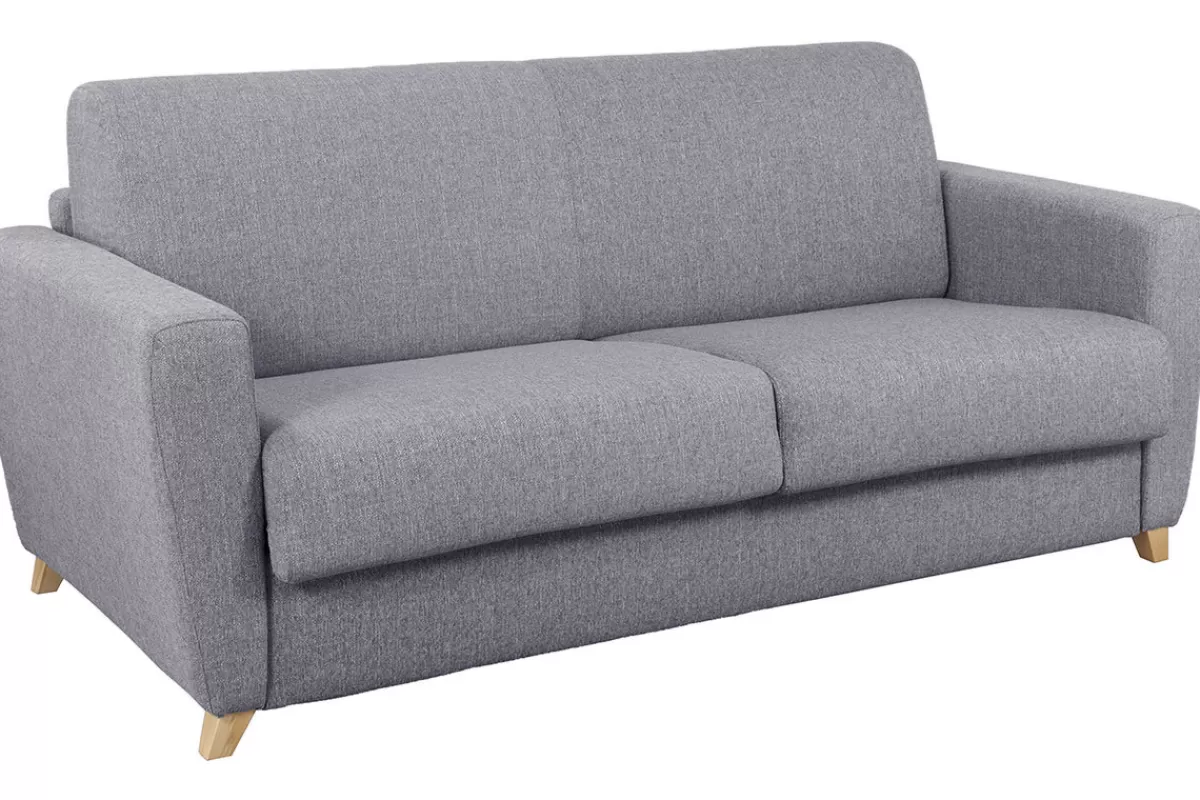 Miliboo Sofá Cama-Sofá convertible nórdico gris claro y madera GRAHAM