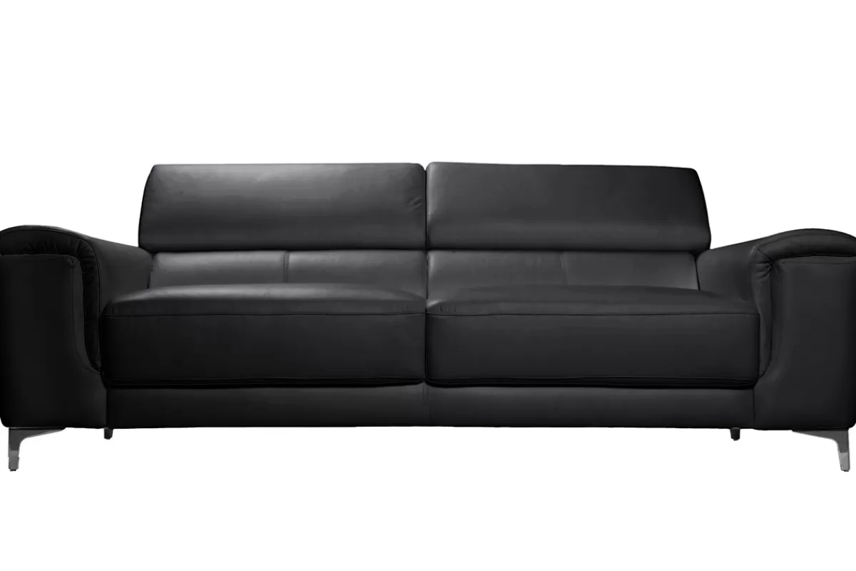 Miliboo Sofá De Cuero-Sofá cuero de búfalo diseño tres plazas con cabeceros relax negro NEVADA