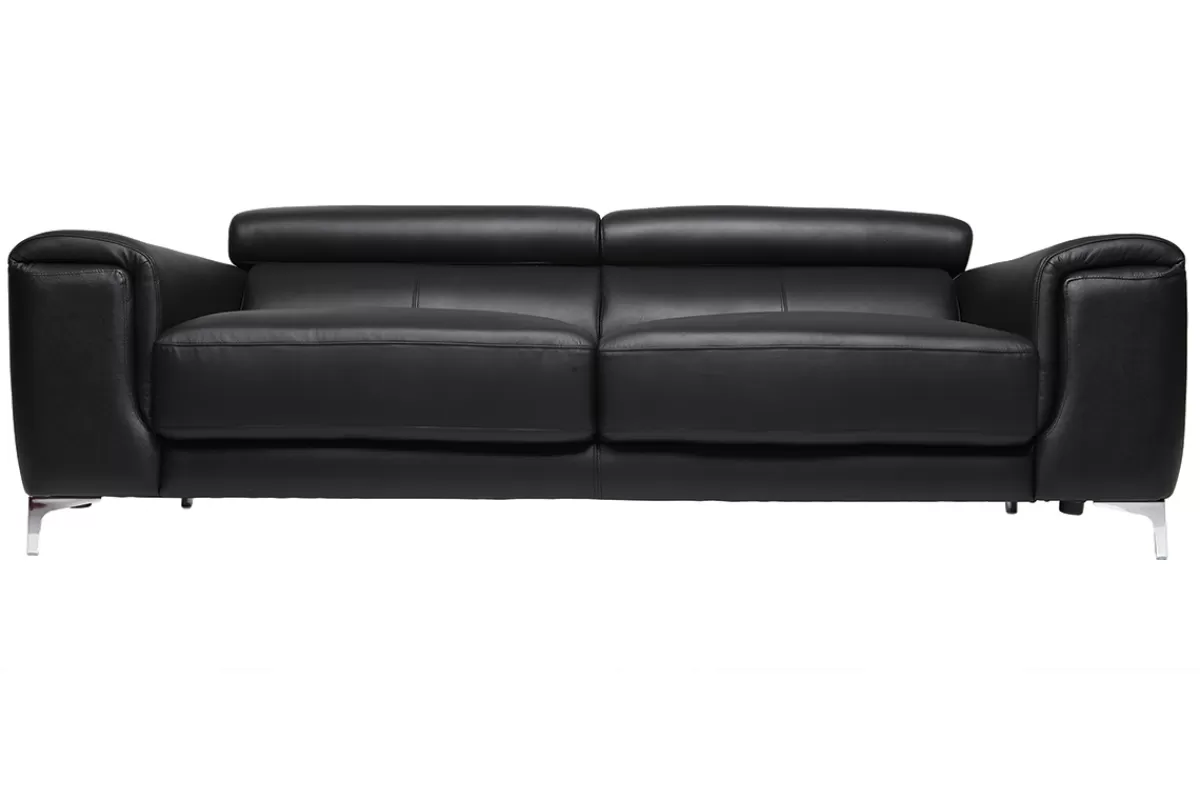 Miliboo Sofá De Cuero-Sofá cuero de búfalo diseño tres plazas con cabeceros relax negro NEVADA