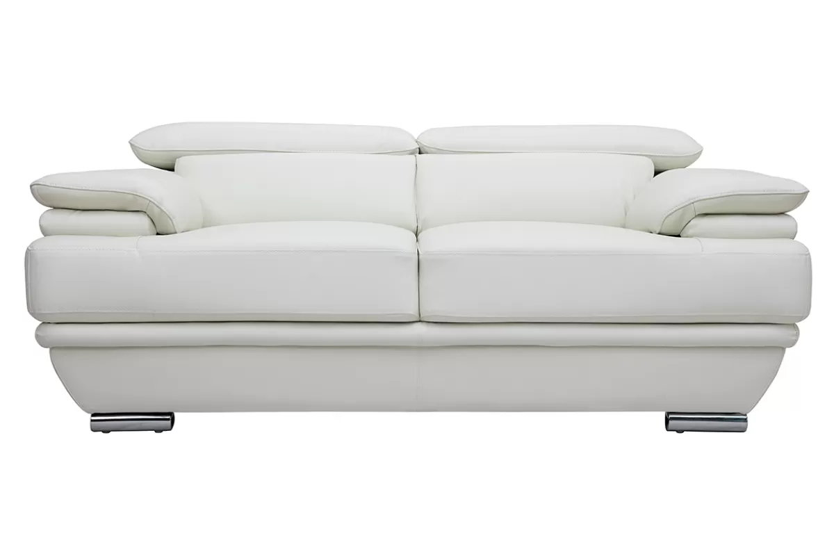 Miliboo Sofá De Cuero-Sofá cuero diseño dos plazas con cabeceros ajustables blanco EWING