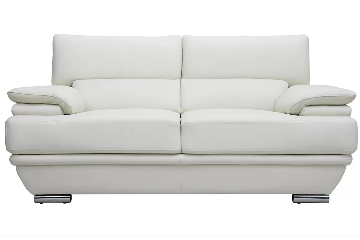Miliboo Sofá De Cuero-Sofá cuero diseño dos plazas con cabeceros ajustables blanco EWING