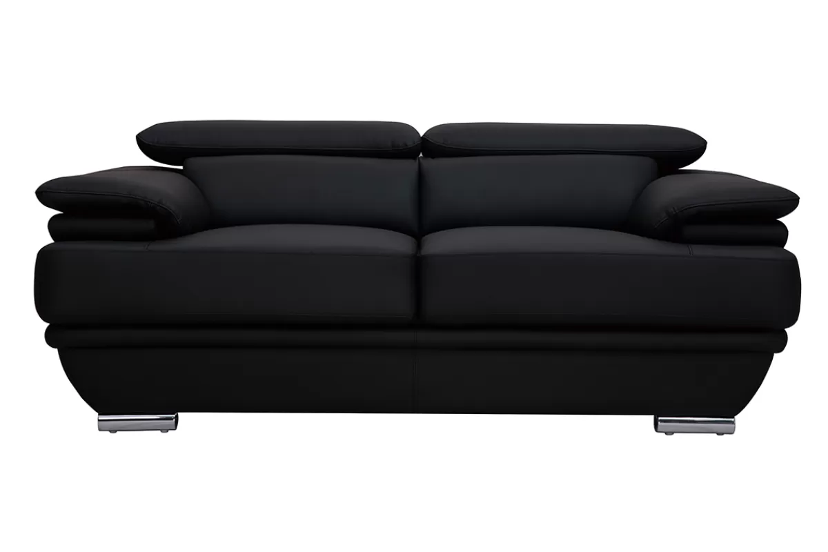 Miliboo Sofá De Cuero-Sofá cuero diseño dos plazas con cabeceros ajustables negro EWING
