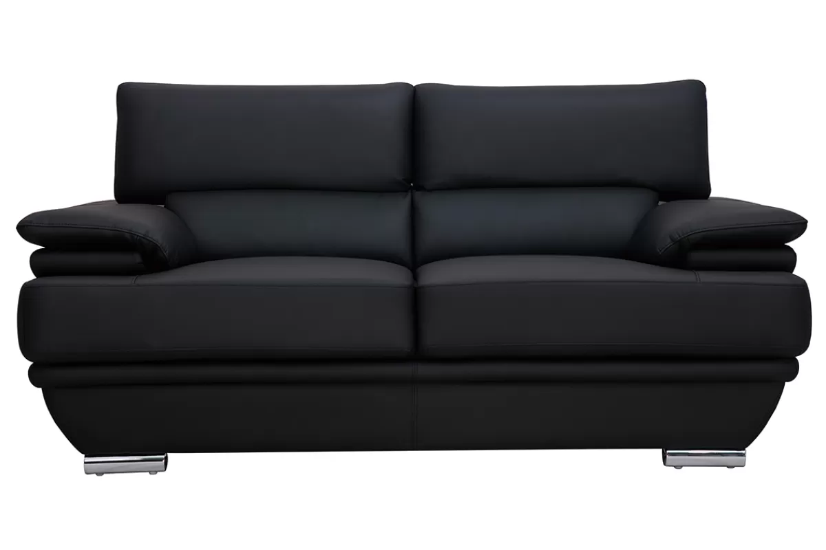 Miliboo Sofá De Cuero-Sofá cuero diseño dos plazas con cabeceros ajustables negro EWING