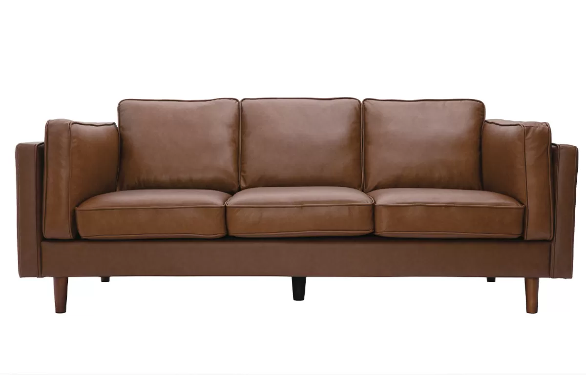 Miliboo Sofá De Cuero-Sofá cuero vintage 3 plazas marrón BRADLEY - cuero de búfalo