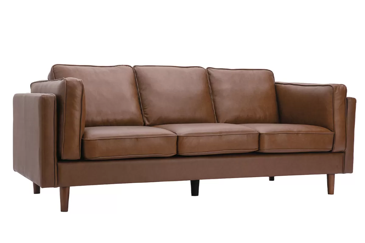 Miliboo Sofá De Cuero-Sofá cuero vintage 3 plazas marrón BRADLEY - cuero de búfalo