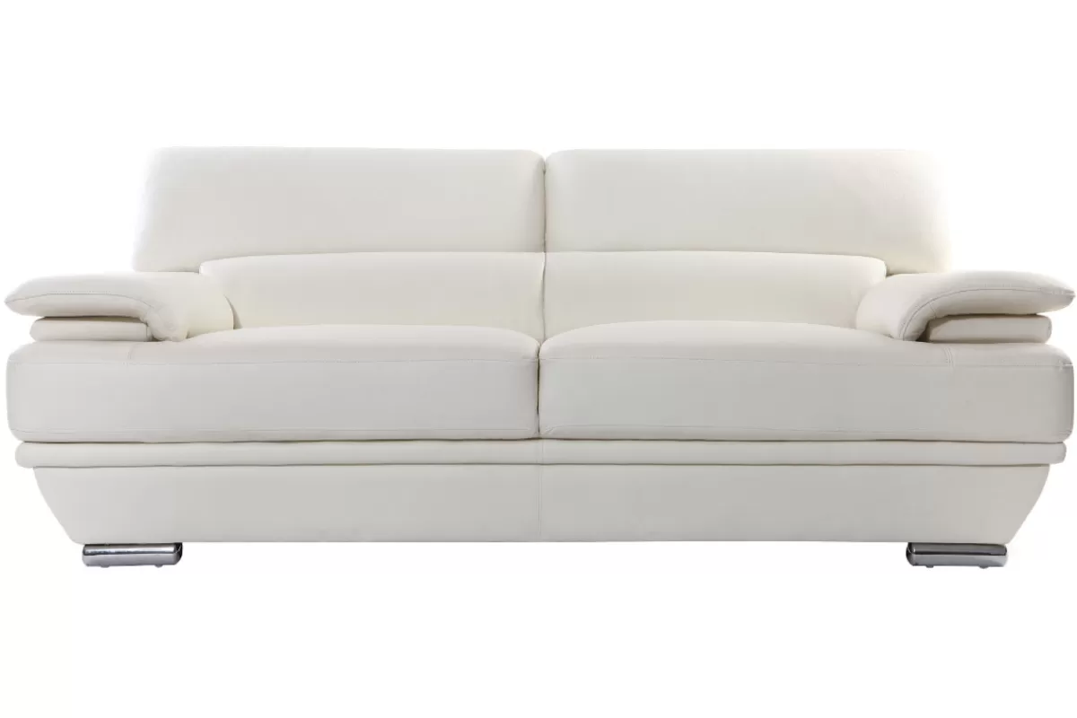 Miliboo Sofá De Cuero-Sofá de cuero diseño tres plazas con cabeceros ajustables blanco EWING