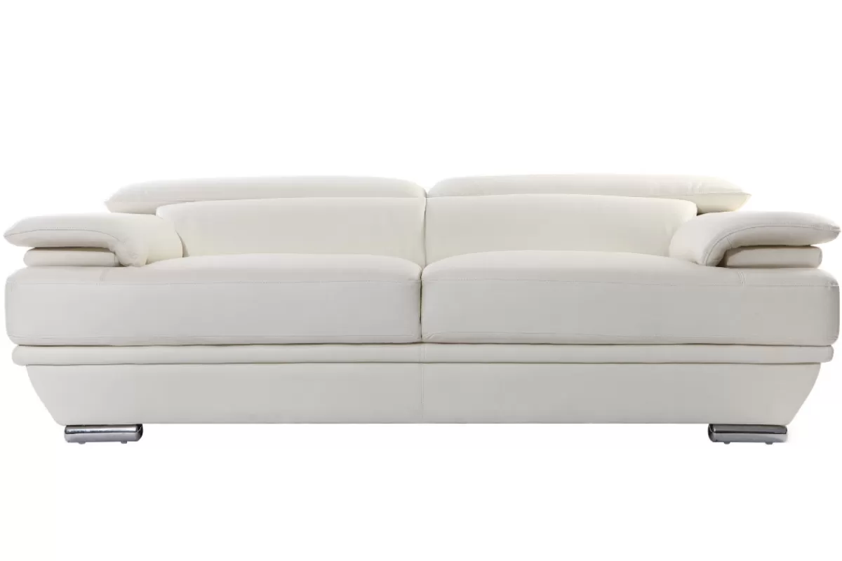Miliboo Sofá De Cuero-Sofá de cuero diseño tres plazas con cabeceros ajustables blanco EWING