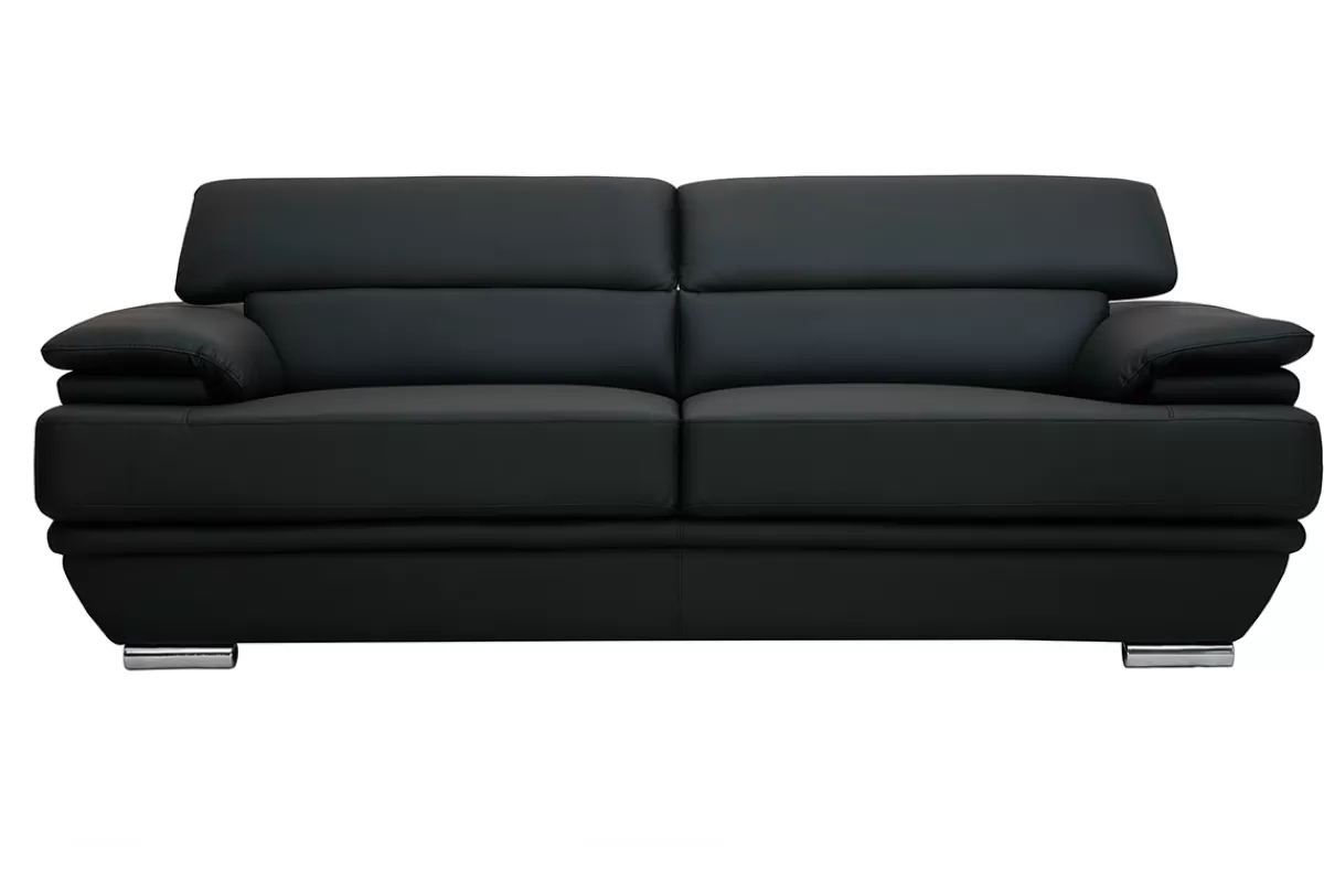 Miliboo Sofá De Cuero-Sofá de cuero diseño tres plazas con cabeceros ajustables negro EWING