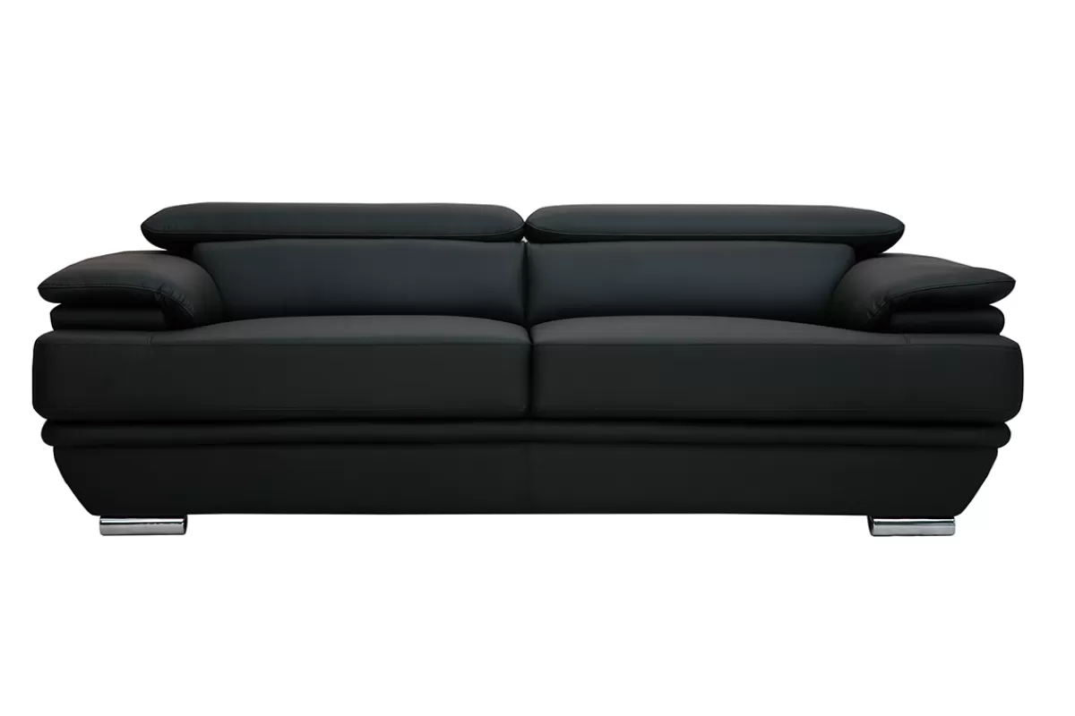 Miliboo Sofá De Cuero-Sofá de cuero diseño tres plazas con cabeceros ajustables negro EWING